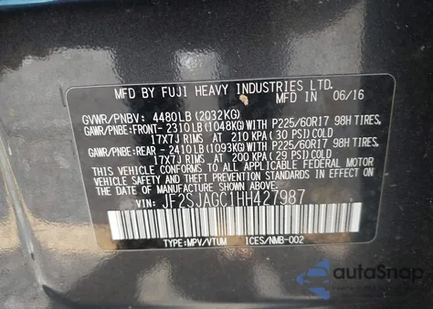 2017 Subaru Forester 2.5I Premium from USA, damaged, VIN JF2SJAGC1HH427987